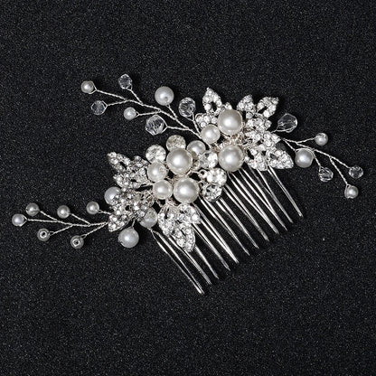 Silberner Haarkamm mit Perlen & Strass – Handgefertigtes elegantes Haarschmuck-Accessoire für Damen & Bräute