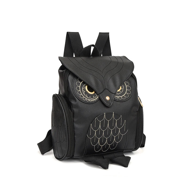 Damen Rucksack – Stylischer Eulen-Rucksack aus schwarzem PU-Leder mit Applikationen – Trendiger Begleiter für Alltag & Freizeit