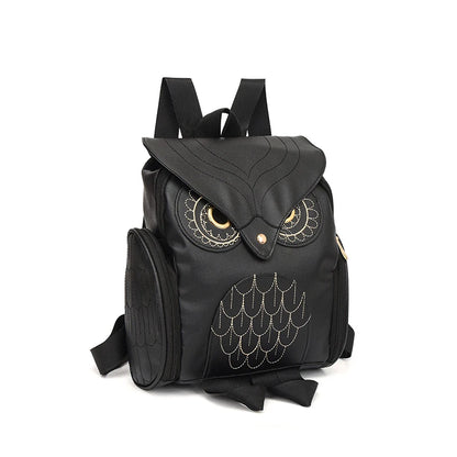 Damen Rucksack – Stylischer Eulen-Rucksack aus schwarzem PU-Leder mit Applikationen – Trendiger Begleiter für Alltag & Freizeit