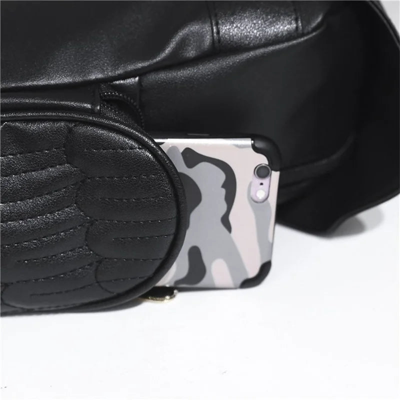 Damen Rucksack – Stylischer Eulen-Rucksack aus schwarzem PU-Leder mit Applikationen – Trendiger Begleiter für Alltag & Freizeit