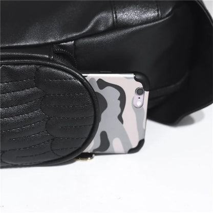 Damen Rucksack – Stylischer Eulen-Rucksack aus schwarzem PU-Leder mit Applikationen – Trendiger Begleiter für Alltag & Freizeit