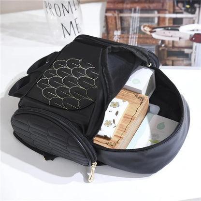 Damen Rucksack – Stylischer Eulen-Rucksack aus schwarzem PU-Leder mit Applikationen – Trendiger Begleiter für Alltag & Freizeit
