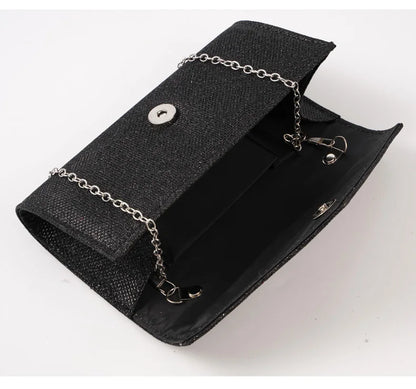 Damen Glitzer Clutch – Envelope-Abendtasche mit Kette in Silber – Elegante Mini-Handtasche für Hochzeit & Party