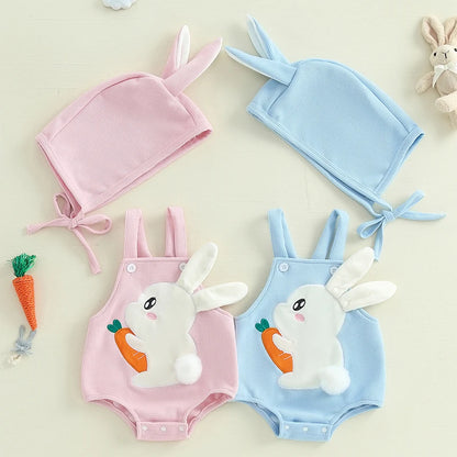 Neugeborenen Oster-Outfit – Baby Body mit Hasenstickerei & passender Mütze – 2-teiliges Set für Jungen & Mädchen