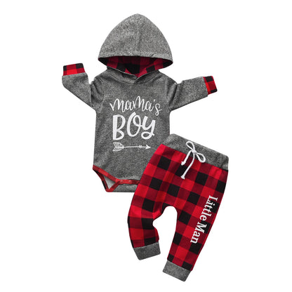 Baby Jungen 2-teiliges Frühlings- & Herbst-Outfit – Langarm-Hoodie Romper & Hose aus Baumwolle | Neugeborenen Set 0–12 Monate
