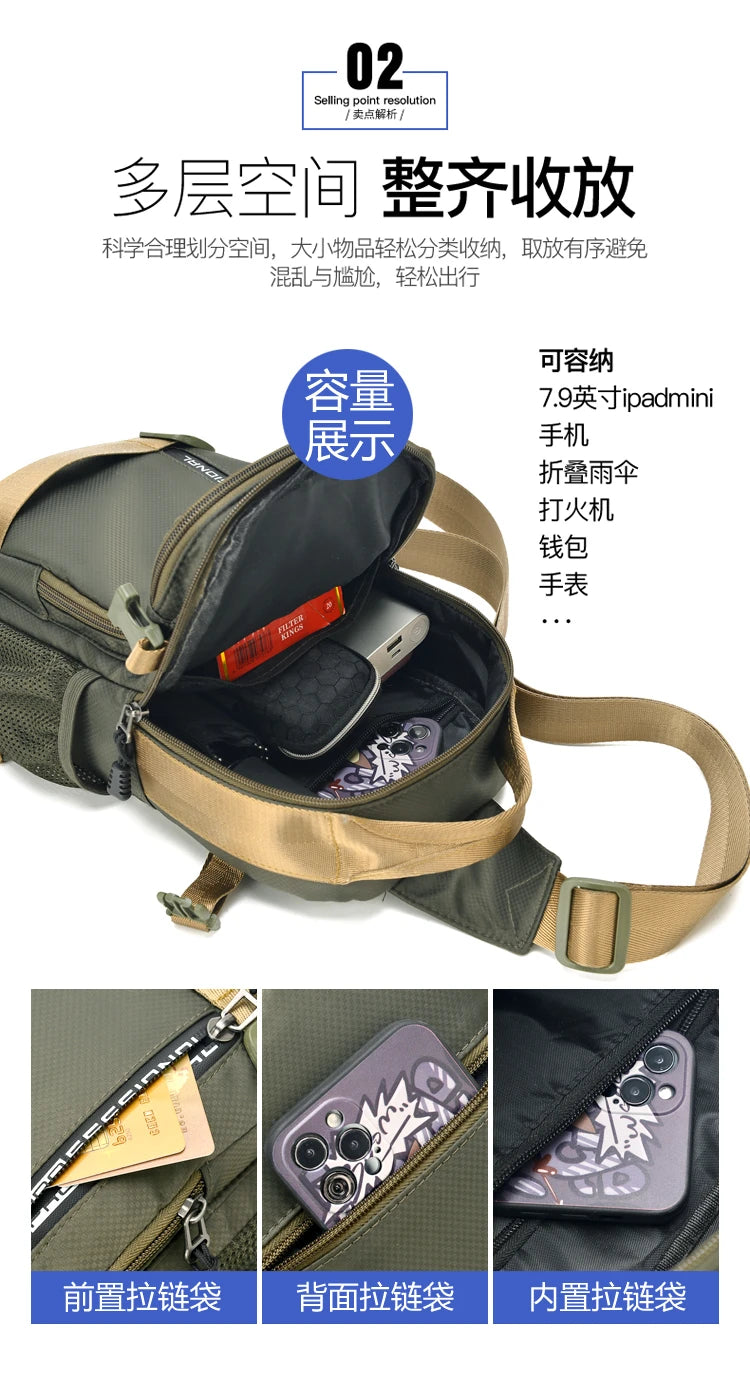 Große Herren Gürteltasche / Crossbody Bag – Leichte Oxford Brusttasche mit hoher Kapazität – Schultertasche für Alltag & Freizeit