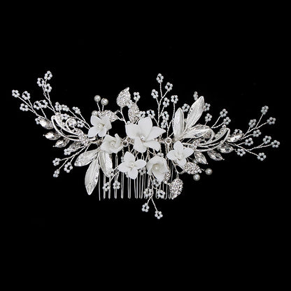 Silberner Haarkamm mit Perlen & Strass – Handgefertigtes elegantes Haarschmuck-Accessoire für Damen & Bräute