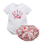 2-teiliges Sommer-Outfit für Baby-Mädchen – Kurzarm-Romper mit Print + Hose | Neugeborenen-Set 0–18 Monate