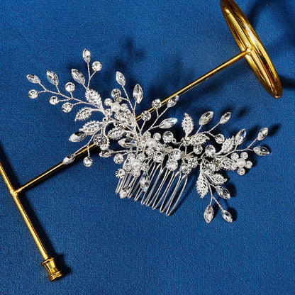 Silberner Haarkamm mit Perlen & Strass – Handgefertigtes elegantes Haarschmuck-Accessoire für Damen & Bräute
