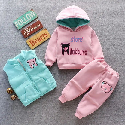 Warmer 3-teiliges Winter-Set für Babys – Kapuzenjacke mit Bärenmotiv, Weste & Hose – Baumwoll-Fleece für Jungen & Mädchen (1–3 Jahre)