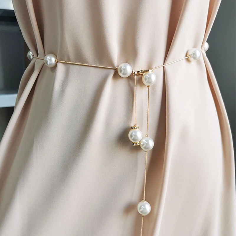 Eleganter Damen Taillengürtel – Verstellbare Kette mit Acrylperlen in Gold oder Silber | Dünner, stilvoller Schmuckgürtel für Kleider