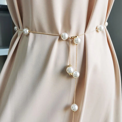 Eleganter Damen Taillengürtel – Verstellbare Kette mit Acrylperlen in Gold oder Silber | Dünner, stilvoller Schmuckgürtel für Kleider