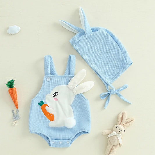 Neugeborenen Oster-Outfit – Baby Body mit Hasenstickerei & passender Mütze – 2-teiliges Set für Jungen & Mädchen