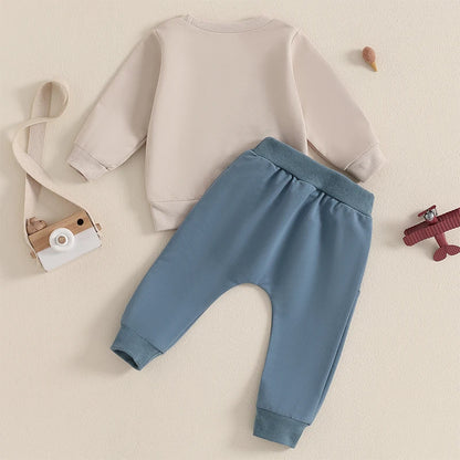Jungen-Set für Frühling & Herbst – 2-teilig: Sweatshirt mit Traktor-Stickerei & einfarbige Hose – von Lioraitiin (0–3 Jahre)