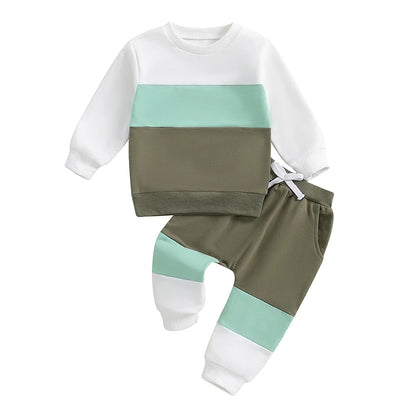 Herbst-Set für Kleinkind-Jungen (0–3 Jahre) – 2-teilig: Farbkontrast-Sweatshirt & Hose mit Gummibund – von Lioraitiin