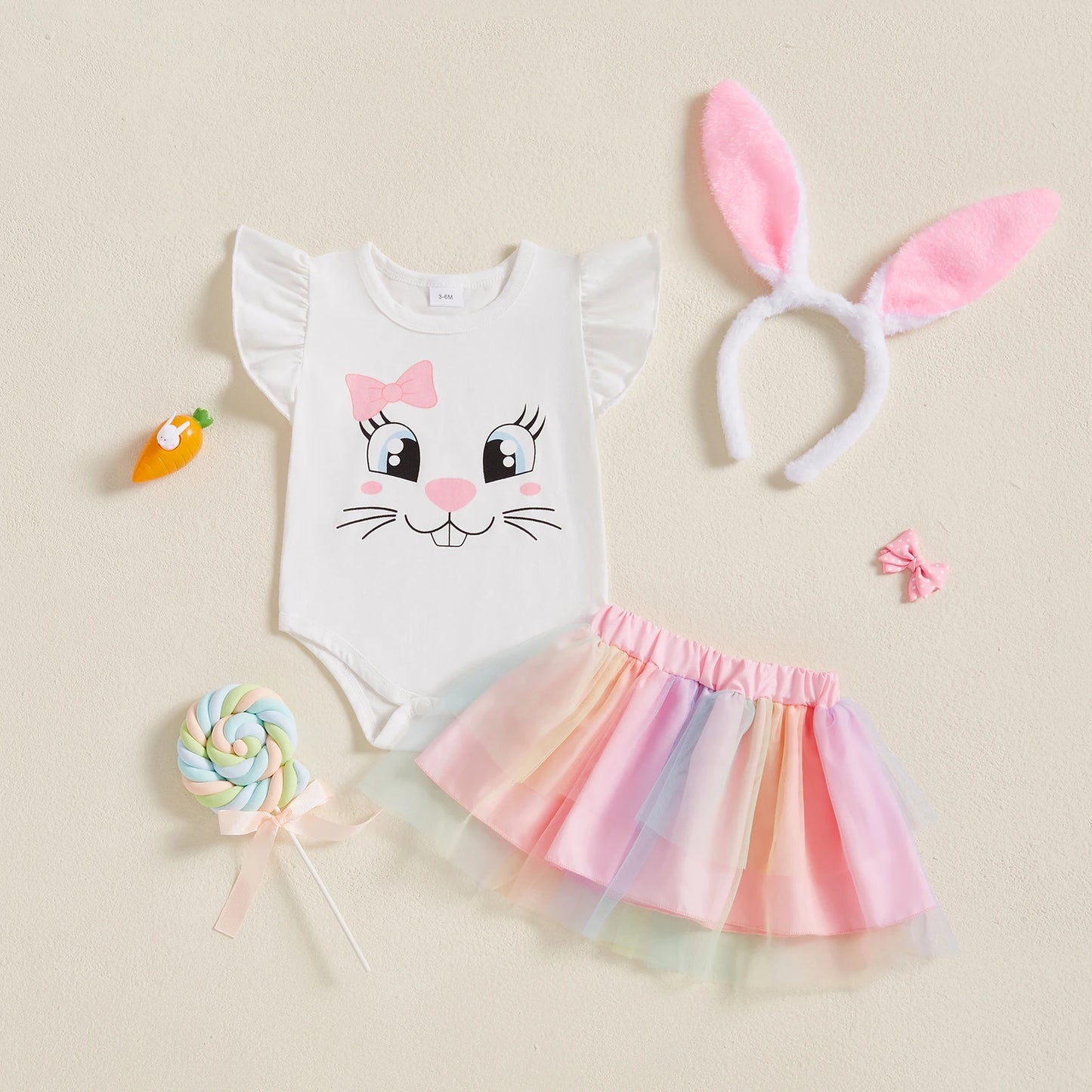 Süßes Baby-Osteroutfit für Mädchen – 3-teilig: Häschen-Body mit Tüllrock & Haarband mit Ohren (0–18 Monate)
