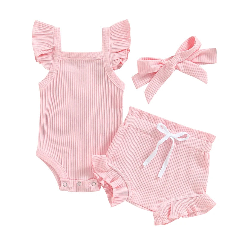Sommer Baby Unisex 2-tlg. Set – Rüschenträger-Body & Shorts | Weiches Baumwoll-Outfit für Mädchen & Jungen (0–18 Monate)