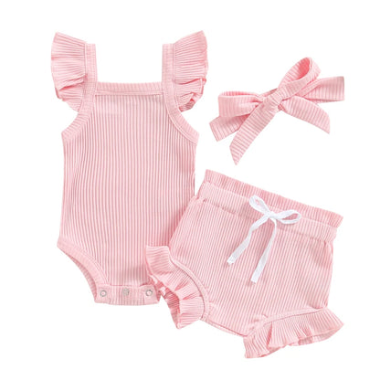 Sommer Baby Unisex 2-tlg. Set – Rüschenträger-Body & Shorts | Weiches Baumwoll-Outfit für Mädchen & Jungen (0–18 Monate)