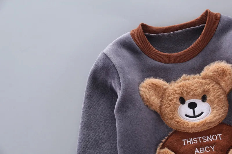Warmer 3-teiliges Winter-Set für Babys – Kapuzenjacke mit Bärenmotiv, Weste & Hose – Baumwoll-Fleece für Jungen & Mädchen (1–3 Jahre)
