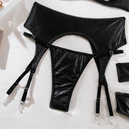 SINGREINY Sexy Leder-Unterwäsche-Set für Damen – Strapless BH & Slip aus Kunstleder, Dessous mit Cut-Out-Design