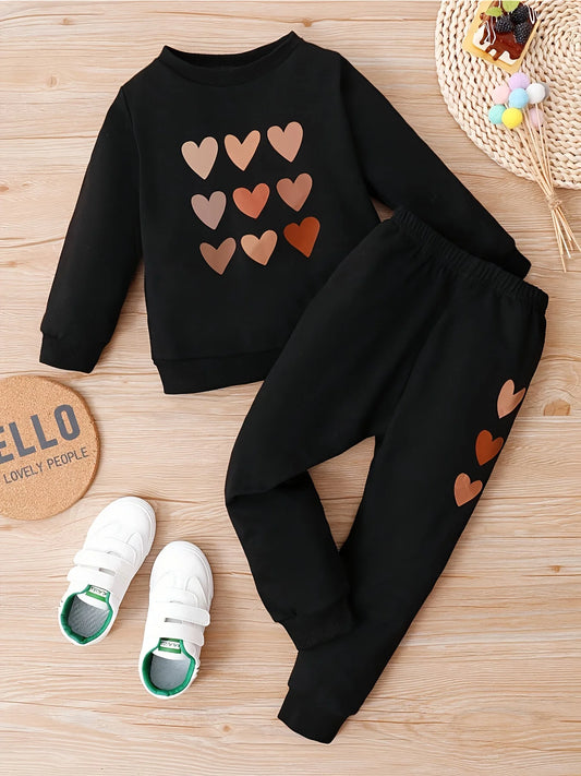 2-teiliges Kinder-Set für den Sommer – Sweatshirt mit Herzmotiv + Hose für Mädchen (4–6 Jahre)