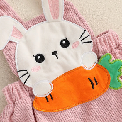 Oster-Outfit für Baby-Mädchen – 3-teilig: Karotten-Body mit langen Ärmeln, Hasen-Trägerrock & Haarband – von FOCUSNORM (0–18 Monate)