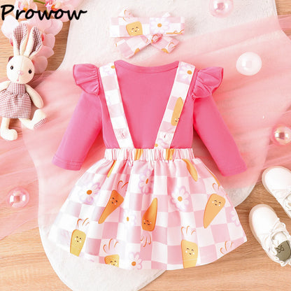 My First Easter” Baby-Mädchen-Outfit – 4-teilig: Hasen-Body, Karotten-Shorts, Socken & Haarband – von Prowow
