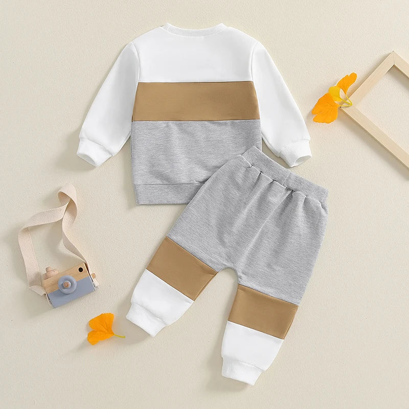 Herbst-Set für Kleinkind-Jungen (0–3 Jahre) – 2-teilig: Farbkontrast-Sweatshirt & Hose mit Gummibund – von Lioraitiin