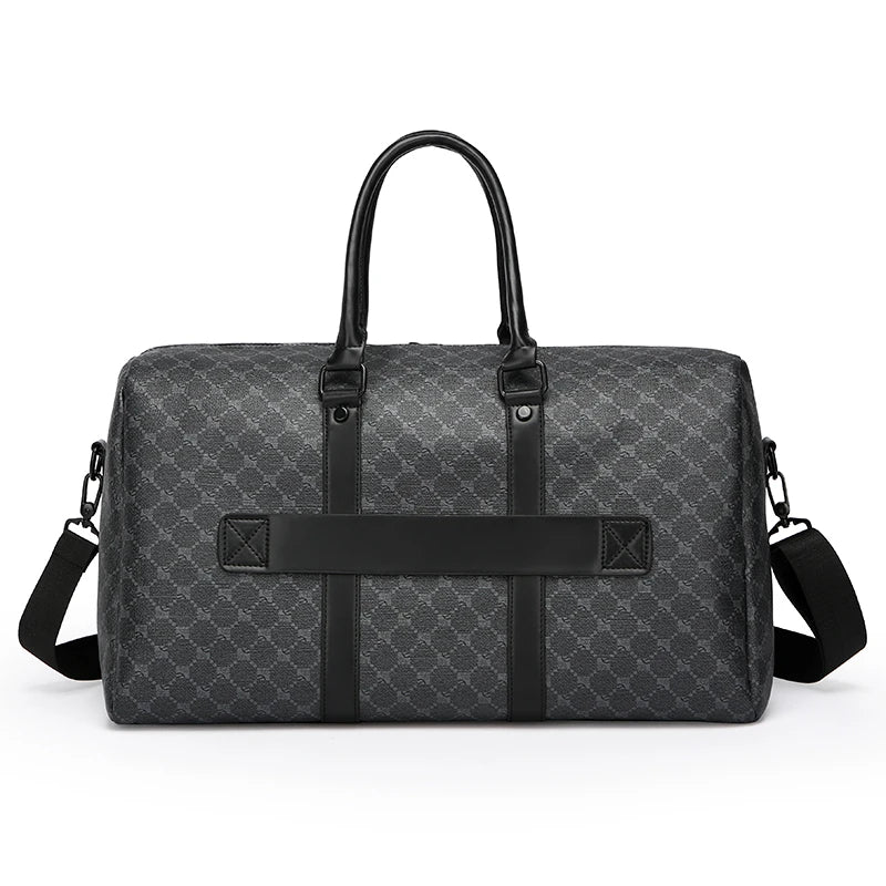 Herren Reisetasche – Schwarze PU-Ledertasche mit großem Fassungsvermögen und geometrischem Muster – Schultertasche für Business & Reisen