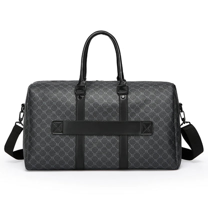 Herren Reisetasche – Schwarze PU-Ledertasche mit großem Fassungsvermögen und geometrischem Muster – Schultertasche für Business & Reisen