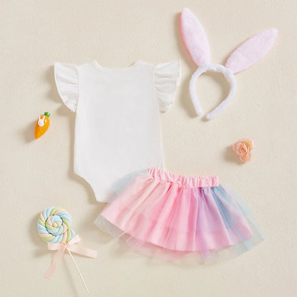 Süßes Baby-Osteroutfit für Mädchen – 3-teilig: Häschen-Body mit Tüllrock & Haarband mit Ohren (0–18 Monate)