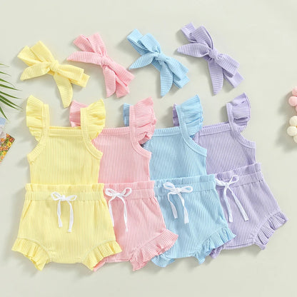 Sommer Baby Unisex 2-tlg. Set – Rüschenträger-Body & Shorts | Weiches Baumwoll-Outfit für Mädchen & Jungen (0–18 Monate)