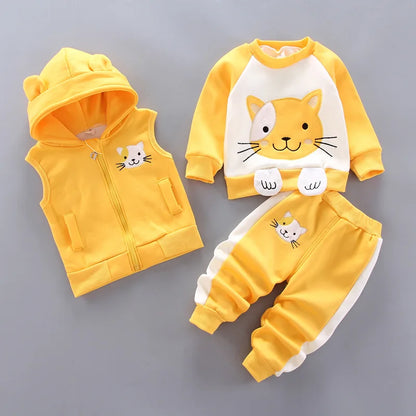 Warmer 3-teiliges Winter-Set für Babys – Kapuzenjacke mit Bärenmotiv, Weste & Hose – Baumwoll-Fleece für Jungen & Mädchen (1–3 Jahre)