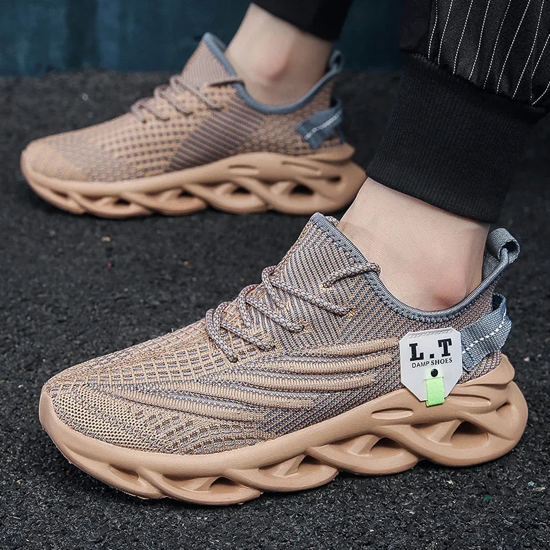 YRZL Herren Sportsneaker – Atmungsaktive Mesh-Jogging Schuhe | Leichte Outdoor-Laufschuhe in Schwarz mit Stoßdämpfung