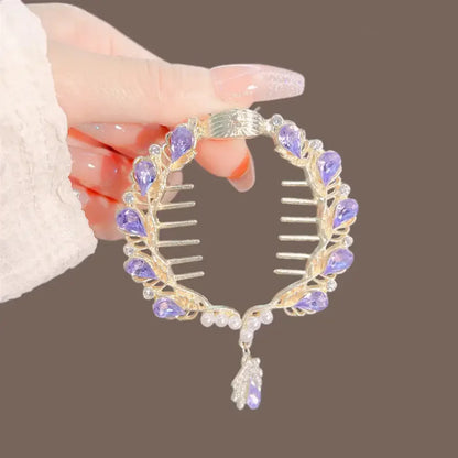 Elegante Haarkralle mit Blumen-Quaste – Schmetterling, Strass & Perlen – Haarclip für Damen | Dutt- & Zopfhalter Accessoire