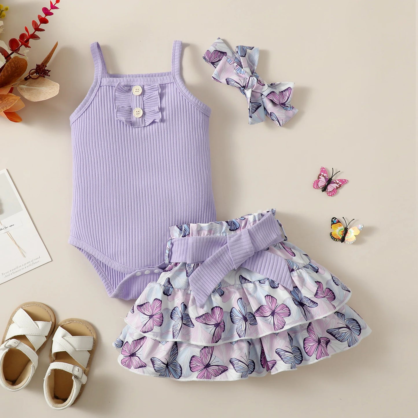 0–2 Jahre Sommer-Outfit für Baby-Mädchen – Ärmelloser Jumpsuit mit Trägern & Blumenrock