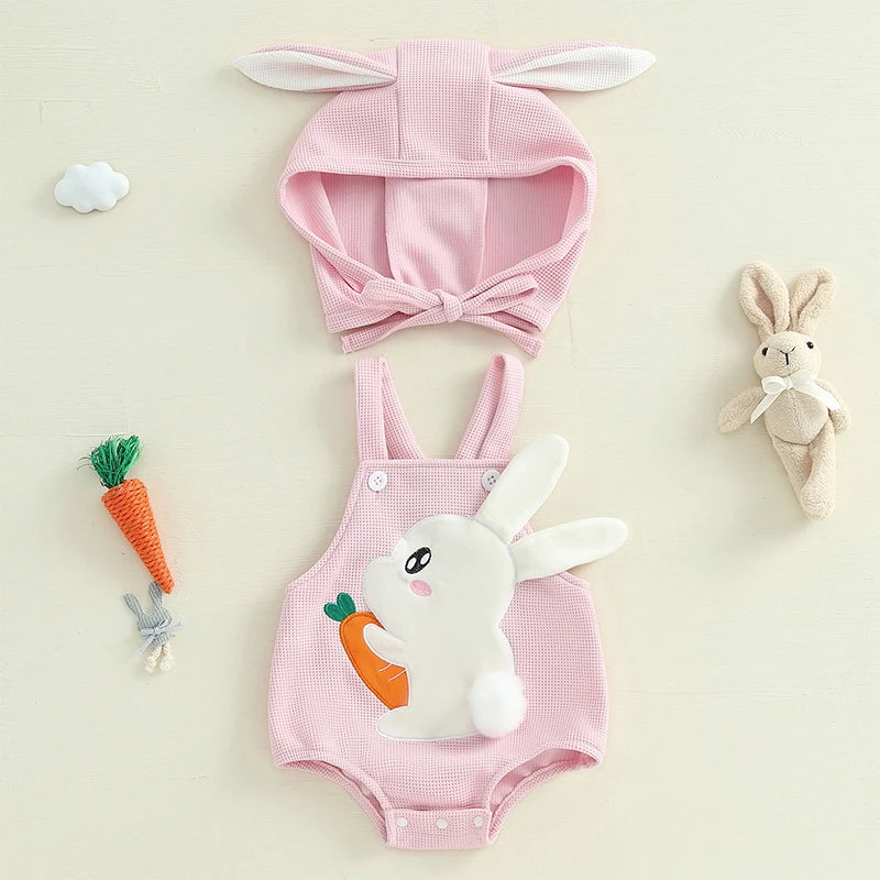 Neugeborenen Oster-Outfit – Baby Body mit Hasenstickerei & passender Mütze – 2-teiliges Set für Jungen & Mädchen