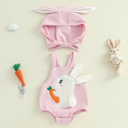 Neugeborenen Oster-Outfit – Baby Body mit Hasenstickerei & passender Mütze – 2-teiliges Set für Jungen & Mädchen