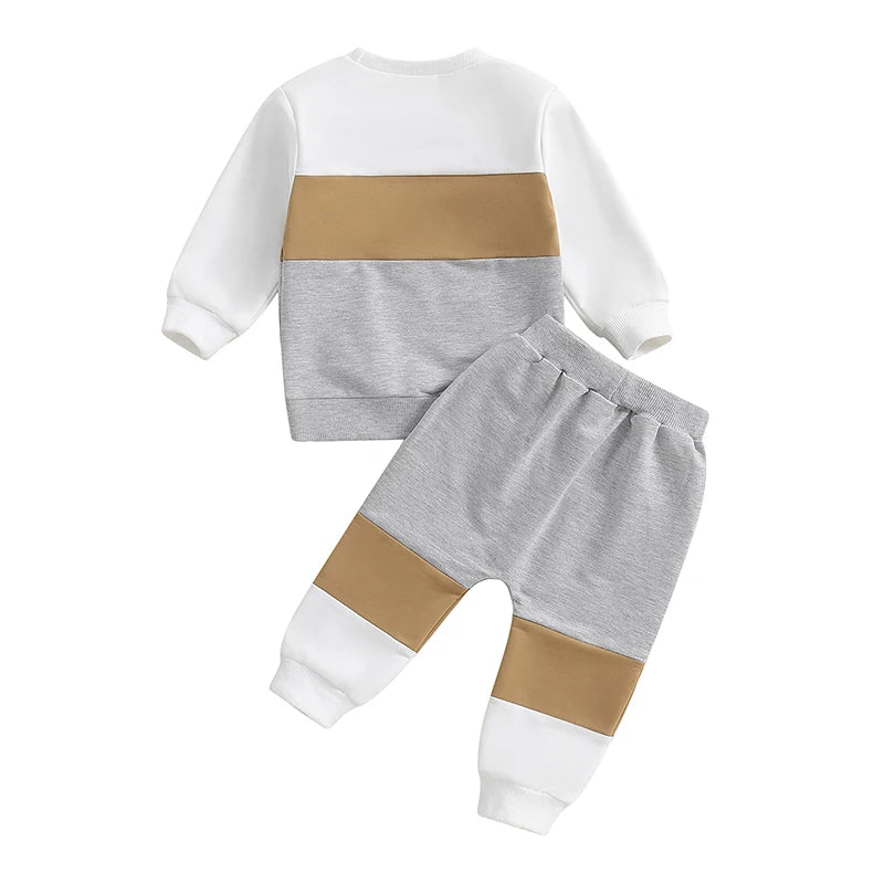 Herbst-Set für Kleinkind-Jungen (0–3 Jahre) – 2-teilig: Farbkontrast-Sweatshirt & Hose mit Gummibund – von Lioraitiin