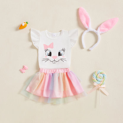 Süßes Baby-Osteroutfit für Mädchen – 3-teilig: Häschen-Body mit Tüllrock & Haarband mit Ohren (0–18 Monate)