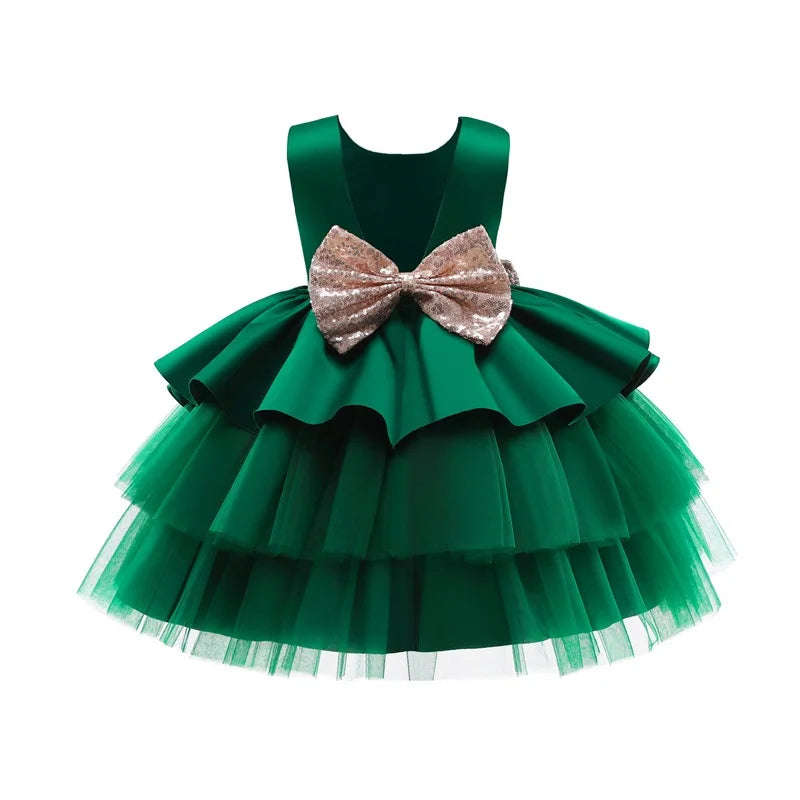 Elegantes Weihnachtskleid für Mädchen – Rückenfreies Prinzessinnenkleid mit Schleife – Festliches Ballkleid für Gala, Geburtstag & Hochzeit (Grün)