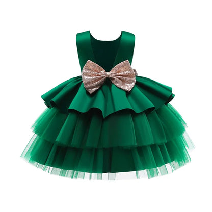 Elegantes Weihnachtskleid für Mädchen – Rückenfreies Prinzessinnenkleid mit Schleife – Festliches Ballkleid für Gala, Geburtstag & Hochzeit (Grün)