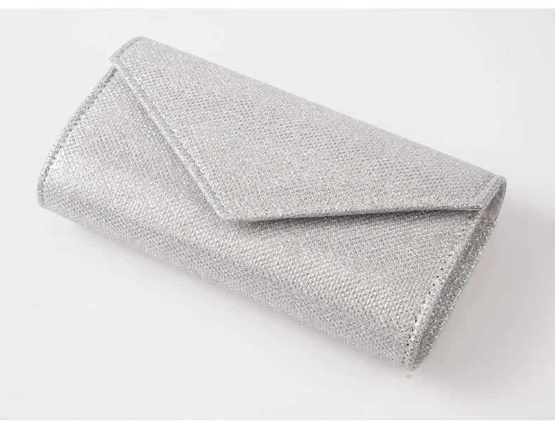 Damen Glitzer Clutch – Envelope-Abendtasche mit Kette in Silber – Elegante Mini-Handtasche für Hochzeit & Party