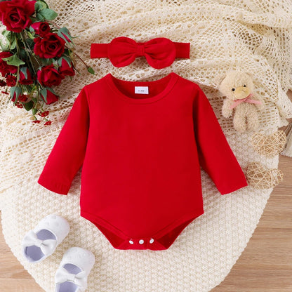 Frühlings-Outfit für Baby-Mädchen – 3-teilig: Langarm-Body, Herzträgerrock & Haarband (0–18 Monate)