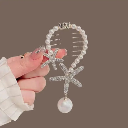Elegante Haarkralle mit Blumen-Quaste – Schmetterling, Strass & Perlen – Haarclip für Damen | Dutt- & Zopfhalter Accessoire