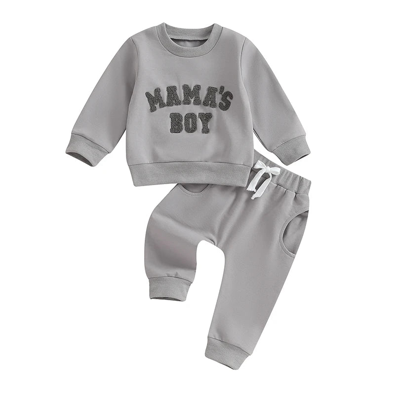 Baby Jungen 2-tlg. Herbst-Winter Set – Sweatshirt mit Buchstaben-Stickerei + Hose mit Tasche | Bequemes Outfit für Kleinkinder 0–3 Jahre