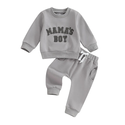 Baby Jungen 2-tlg. Herbst-Winter Set – Sweatshirt mit Buchstaben-Stickerei + Hose mit Tasche | Bequemes Outfit für Kleinkinder 0–3 Jahre