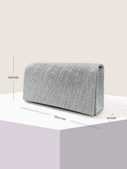 Damen Glitzer Clutch – Envelope-Abendtasche mit Kette in Silber – Elegante Mini-Handtasche für Hochzeit & Party