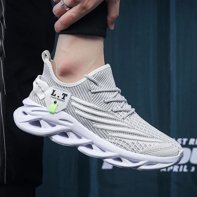 YRZL Herren Sportsneaker – Atmungsaktive Mesh-Jogging Schuhe | Leichte Outdoor-Laufschuhe in Schwarz mit Stoßdämpfung