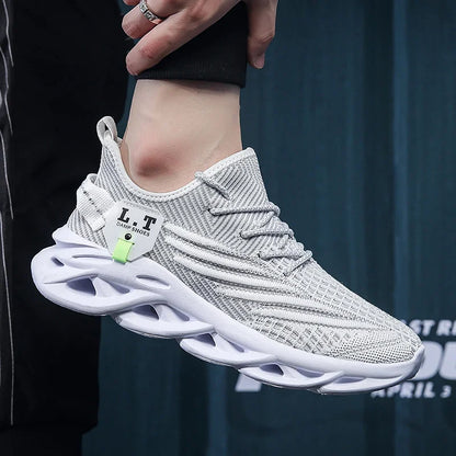 YRZL Herren Sportsneaker – Atmungsaktive Mesh-Jogging Schuhe | Leichte Outdoor-Laufschuhe in Schwarz mit Stoßdämpfung